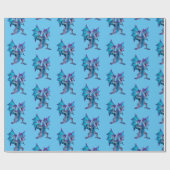 Papier Cadeau Fantaisie Dragon Bleu Céleste Énergie Feu Bleu Cie (Plat)