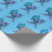 Papier Cadeau Fantaisie Dragon Bleu Céleste Énergie Feu Bleu Cie (Coin)