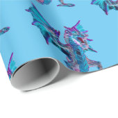 Papier Cadeau Fantaisie Dragon Bleu Céleste Énergie Feu Bleu Cie (Coin rond)