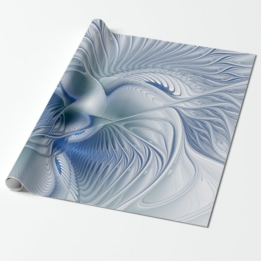 Papier Cadeau Fantaisie dynamique Abstrait Tons bleus Art fracta (Déroulé)
