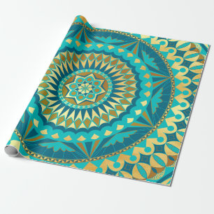 Papier Cadeau Fantaisie Mandala Bleu Or