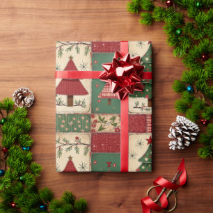Papier Cadeau Fantasque Moderne Rouge & Vert Floral de Noël
