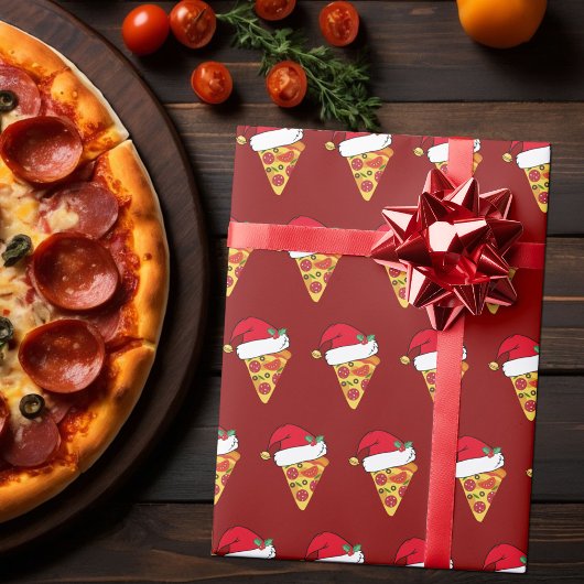 Papier Cadeau Fantastique tranches de pizza de Noël à Santa Hats