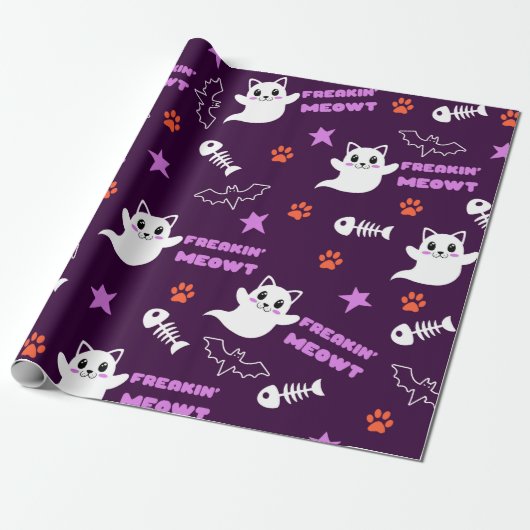 Papier Cadeau Fantôme de chat d'Halloween (Déroulé)