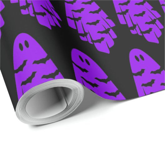 Papier Cadeau Fantôme noir et pourpre (Coin rond)