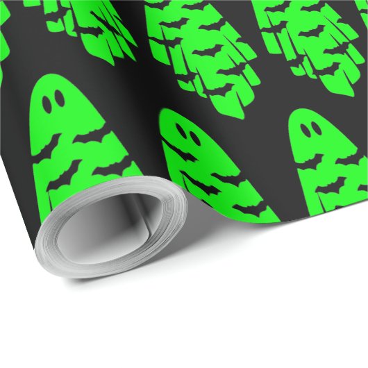 Papier Cadeau Fantôme noir et vert (Coin rond)