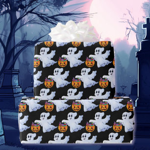 Papier Cadeau Fantôme ou traiter Halloween orange noir