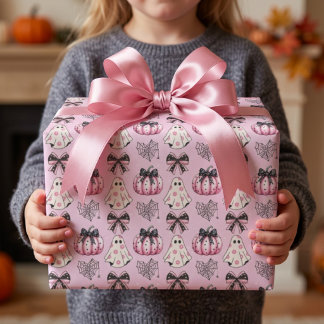 Papier Cadeau Fantôme rose d'Halloween