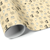 Papier Cadeau Fantôme, toiles d'araignées et chats noirs Jaune (Coin rond)