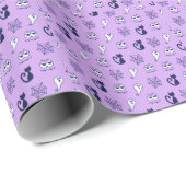 Papier Cadeau Fantôme, toiles d'araignées et chats noirs violet (Coin rond)