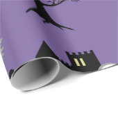 Papier Cadeau Fantômes de Pleine lune d'Halloween sur violet (Coin rond)
