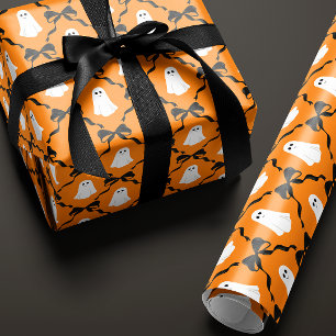 Papier Cadeau Fantômes mignons et vaches noires à l'Halloween or