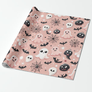 Papier Cadeau Fantômes roses et Halloween Motif sans couture