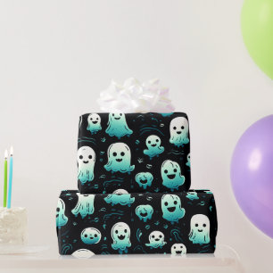 Papier Cadeau Fantômes verts Mignons Adorables Moderne Noir Hall