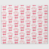 Papier Cadeau Fardeau Rose Rouge Coquette Nœud Cerise Féminin Ba (Plat)