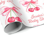 Papier Cadeau Fardeau Rose Rouge Coquette Nœud Cerise Féminin Ba (Coin rond)