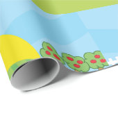 Papier Cadeau Farm Landscape Red Barn Silo Apple Trees (Coin rond)