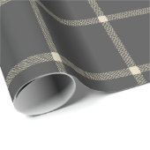 Papier Cadeau Farmhouse campagne dessinée main crème plaid gris  (Coin rond)