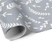 Papier Cadeau Farmhouse Grey White Feuilles d'hiver Noël (Coin rond)