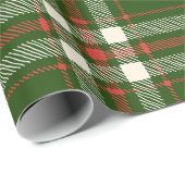 Papier Cadeau Farmhouse vert rouge blanc plaid mignon Noël (Coin rond)
