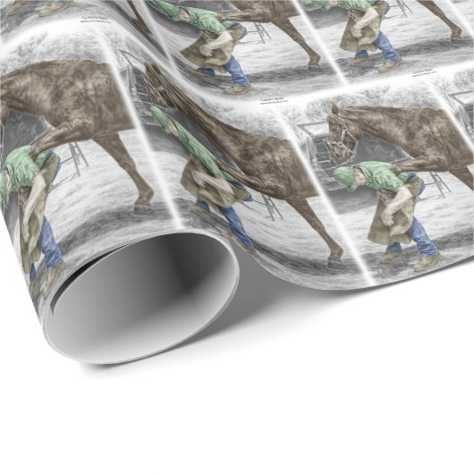 Papier Cadeau Farrier Blacksmith Chaussure Cheval (Coin rond)