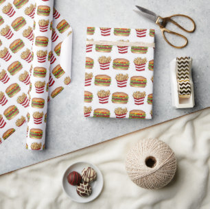 Papier Cadeau Fast Food Hamburger Burger Frites Cheeseburger