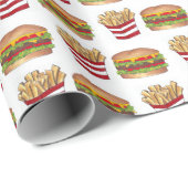 Papier Cadeau Fast Food Hamburger Burger Frites Cheeseburger (Coin rond)