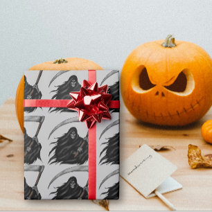 Papier Cadeau Faucheuse Gothique Grim avec Scythe (Gris)