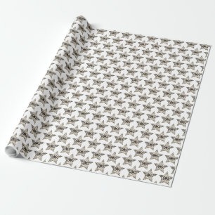 Papier Cadeau Faux Argent Gris Étoiles Motif Noël Élégant