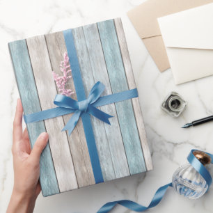Papier Cadeau Faux Bois Bleu Anniversaire Ivoire