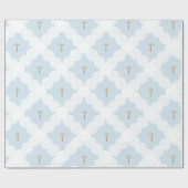 Papier Cadeau Faux Croix d'or cercle blanc motif baptême (Plat)