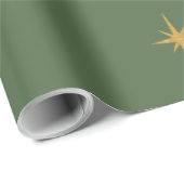 Papier Cadeau Faux de Noël Gold Foil Star à Fir Tree Green (Coin rond)