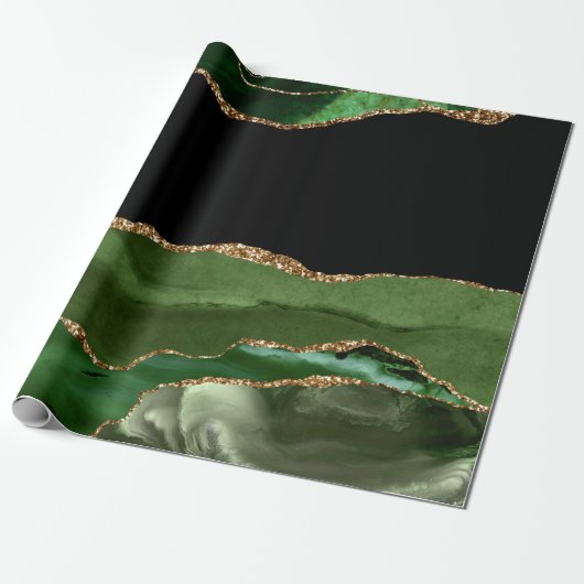 Papier Cadeau Faux Emerald Green Marbled Agate contemporain (Déroulé)