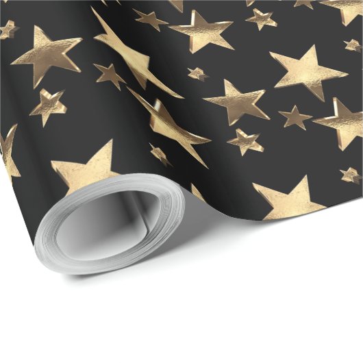 Papier Cadeau Faux Gold Christmas Stars Motif Ajouter un texte n (Coin rond)