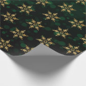 Papier Cadeau Faux Gold Faux Foil Fnowflakes sur Green Bokeh (Coin)