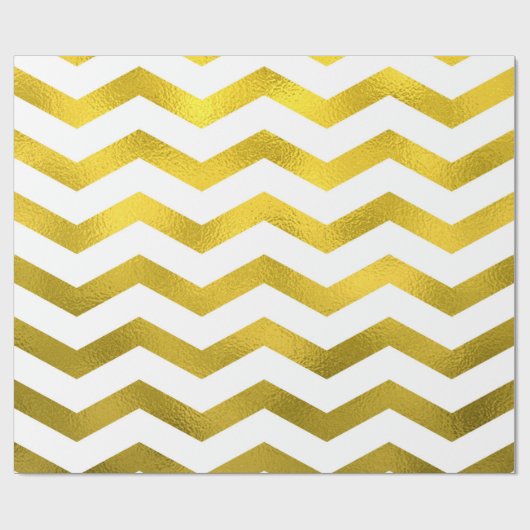 Papier Cadeau Faux Gold Foil Chevron Motif White Metallic (Plat)