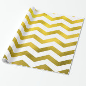 Papier Cadeau Faux Gold Foil Chevron Motif White Metallic (Déroulé)