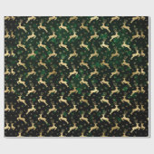 Papier Cadeau Faux Gold Foil Christmas Reindeer & green bokeh (Plat)