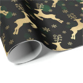 Papier Cadeau Faux Gold Foil Christmas Reindeer & green bokeh (Coin rond)