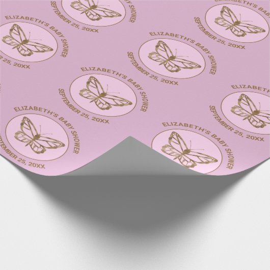 Papier Cadeau Faux Gold Foil Look Papillon - Baby shower pourpre (Coin)