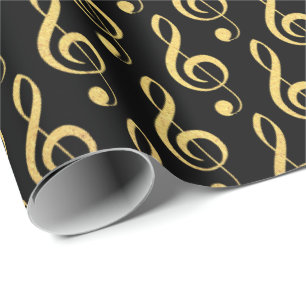 Papier Cadeau Faux Gold Foil Treble Clef Musical Wrapper Papier