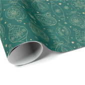 Papier Cadeau Faux Gold Foil Xmas Tree Décoration Motif Vert (Coin rond)