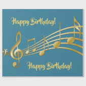 Papier Cadeau Faux gold notes de musique turquoise bleu vert ann (Plat)