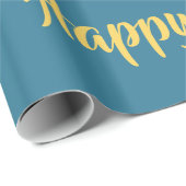 Papier Cadeau Faux gold notes de musique turquoise bleu vert ann (Coin rond)