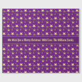 Papier Cadeau Faux Gold Purple Christmas Stars Motif Ajouter un (Plat)