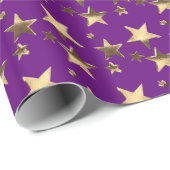 Papier Cadeau Faux Gold Purple Christmas Stars Motif Ajouter un (Coin rond)
