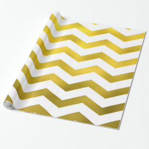 Papier Cadeau Faux Gold White Foil Chevron Zig Zag rayé