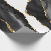 Papier Cadeau Faux Marblé Agate Black Stone Luxe Or (Coin)