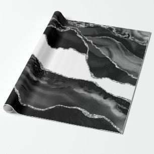 Papier Cadeau Faux Marbré Agate noir blanc pierre moderne à la m
