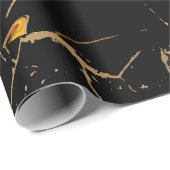 Papier Cadeau Faux Marbre Noir Or (Coin rond)